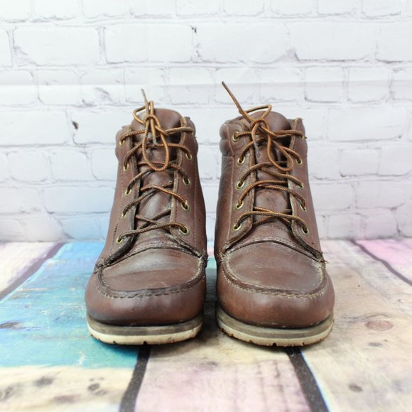LL BEAN Chukka Lace Up Leather Ankle Boots 7 W - Picture 4 of 9